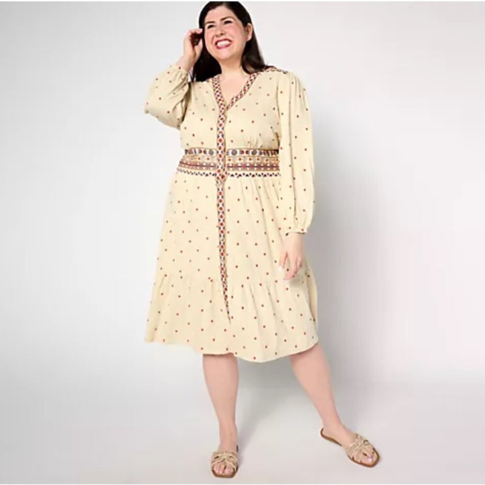 Denim & Co. Canyon Retreat Petite Button Front Midi Dress Petite 3X